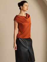 [Karamel] SilkSilky-NL Cap Sleeve Cowl Neck Dames T-Shirt 006