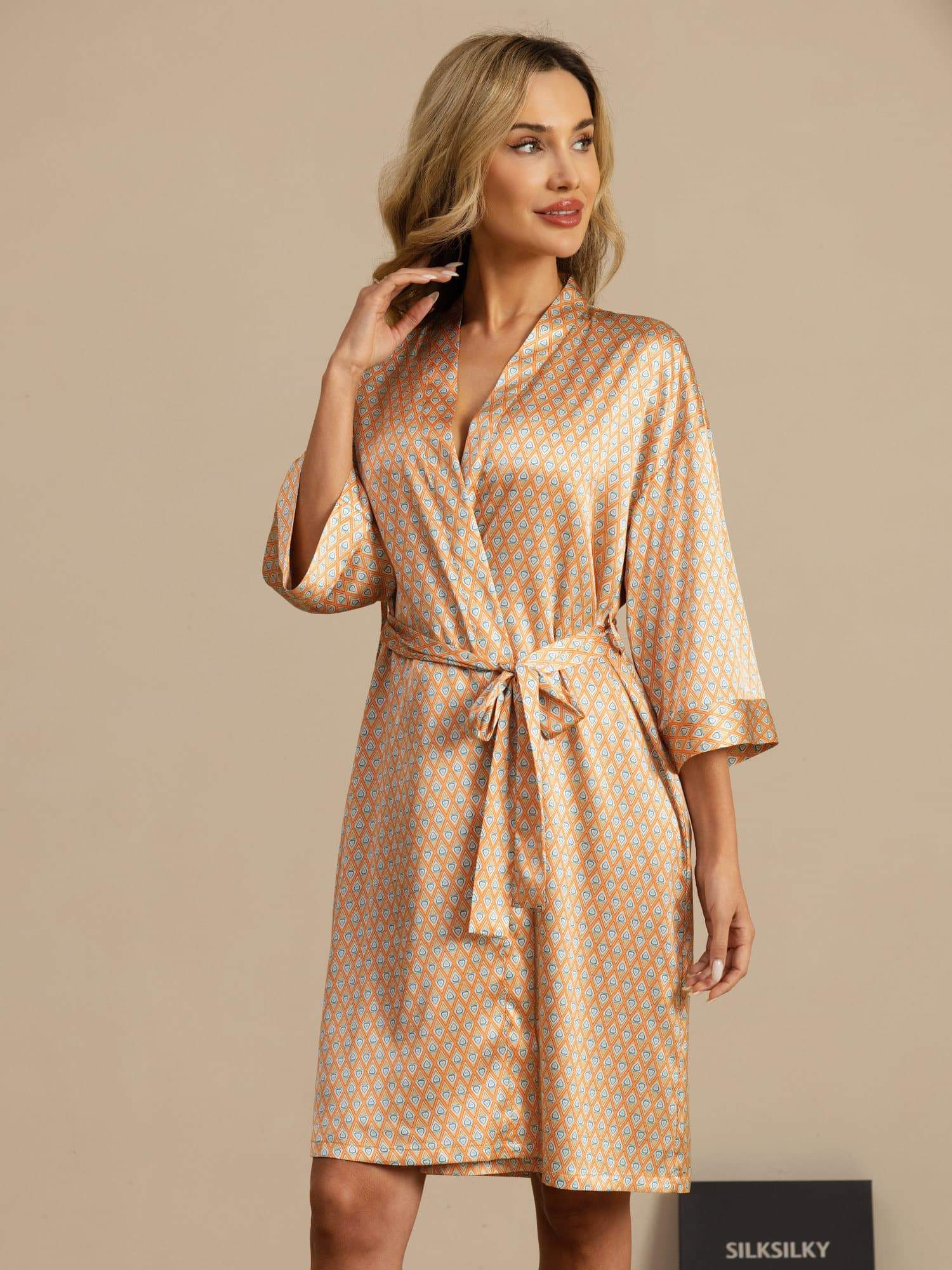 [Geel Hart Geo] SilkSilky-NL 3/4 Mouw Dames Kamerjas 004