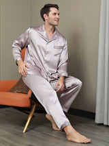 [Bleek Mauve] SilkSilky-NL Lange Mouw Notchkraag Heren Pyjama Set 006