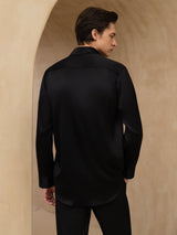 [Zwart] SilkSilky-NL 19Momme Lange Mouw Reverskraag Heren Shirt 002