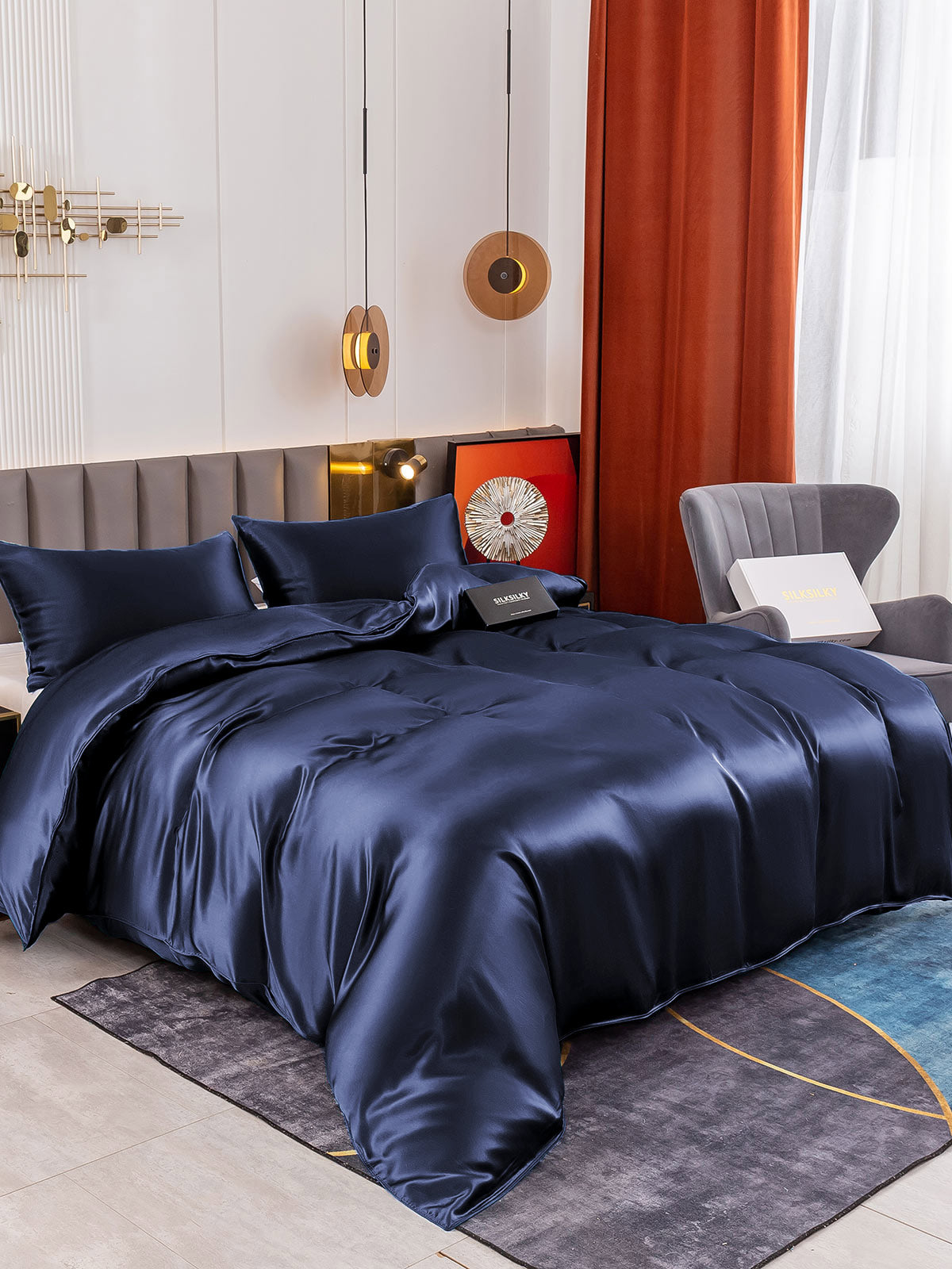 [Donkerblauw] SilkSilky-NL 19Momme Bedding Set 001