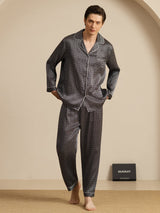 [Zwarte Ginkgo] SilkSilky-NL 19Momme Lange Mouw Heren Pyjama Set 008