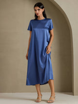 [Echt Petrol] SilkSilky-NL Short Sleeve Crew Neck Jurk 001