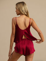 [Wijn] SilkSilky-NL Spaghetti Bandjes Diepe Ronde Hals Cami-Set 002
