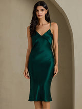 [Groen] SilkSilky-NL Spaghetti Strap V Neck Jurk 001