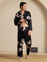 [Zwart] SilkSilky-NL Long Sleeve Notch Collar Heren Pyjama Set 008