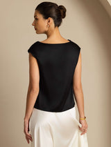 [Zwart] SilkSilky-NL Cap Sleeve Cowl Neck Dames T-Shirt 003