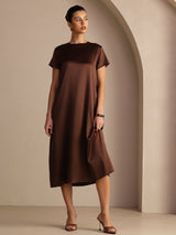 [Pure Chocolade] SilkSilky-NL Short Sleeve Round Neck Jurk 004
