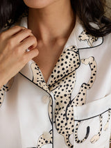 [Witte Jachtluipaard] SilkSilky-NL Short Sleeve Notch Collar Dames Pyjama Set 005