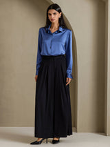 [Echt Petrol] SilkSilky-NL Long Sleeve Lapel Collar Dames Blouse 006
