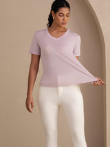 [Lavendel] SilkSilky-NL Short Sleeve V Neck Dames T-Shirt 005