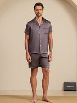 [Paars Grijs] SilkSilky-NL Korte Mouw Notchkraag Heren Pyjama Set 003