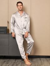 [Grijs] SilkSilky-NL Lange Mouw Notchkraag Heren Pyjama Set 001
