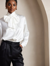 [Wit] SilkSilky-NL Long Sleeve Tie Neck Blouse 006