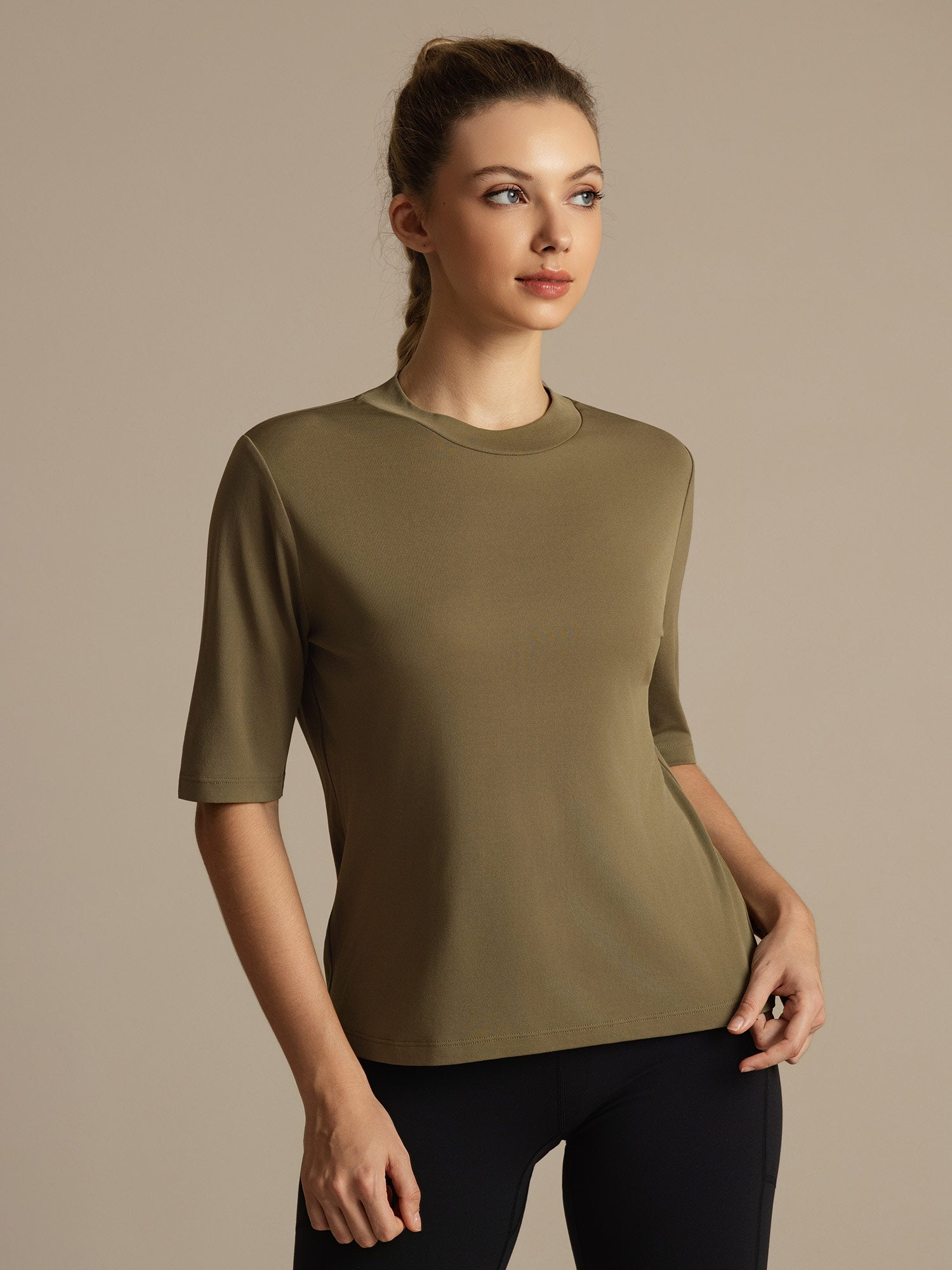 [Gebrande Olijf] SilkSilky-NL Halve Mouw Crew Hals Dames T-Shirt 002