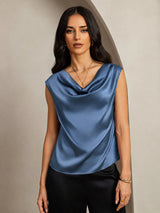 [Echt Petrol] SilkSilky-NL Cap Sleeve Cowl Neck Dames T-Shirt 005