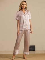 [Roze Hart Geo] SilkSilky-NL Korte Mouw Dames Pyjama Set 007