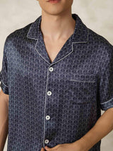 [Marine Ginkgo] SilkSilky-NL Short Sleeve Lapel Collar Heren Pyjama Set 007
