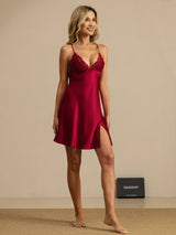 [Wijn] SilkSilky-NL Spaghetti Strap Deep V Neck Nachthemd 007