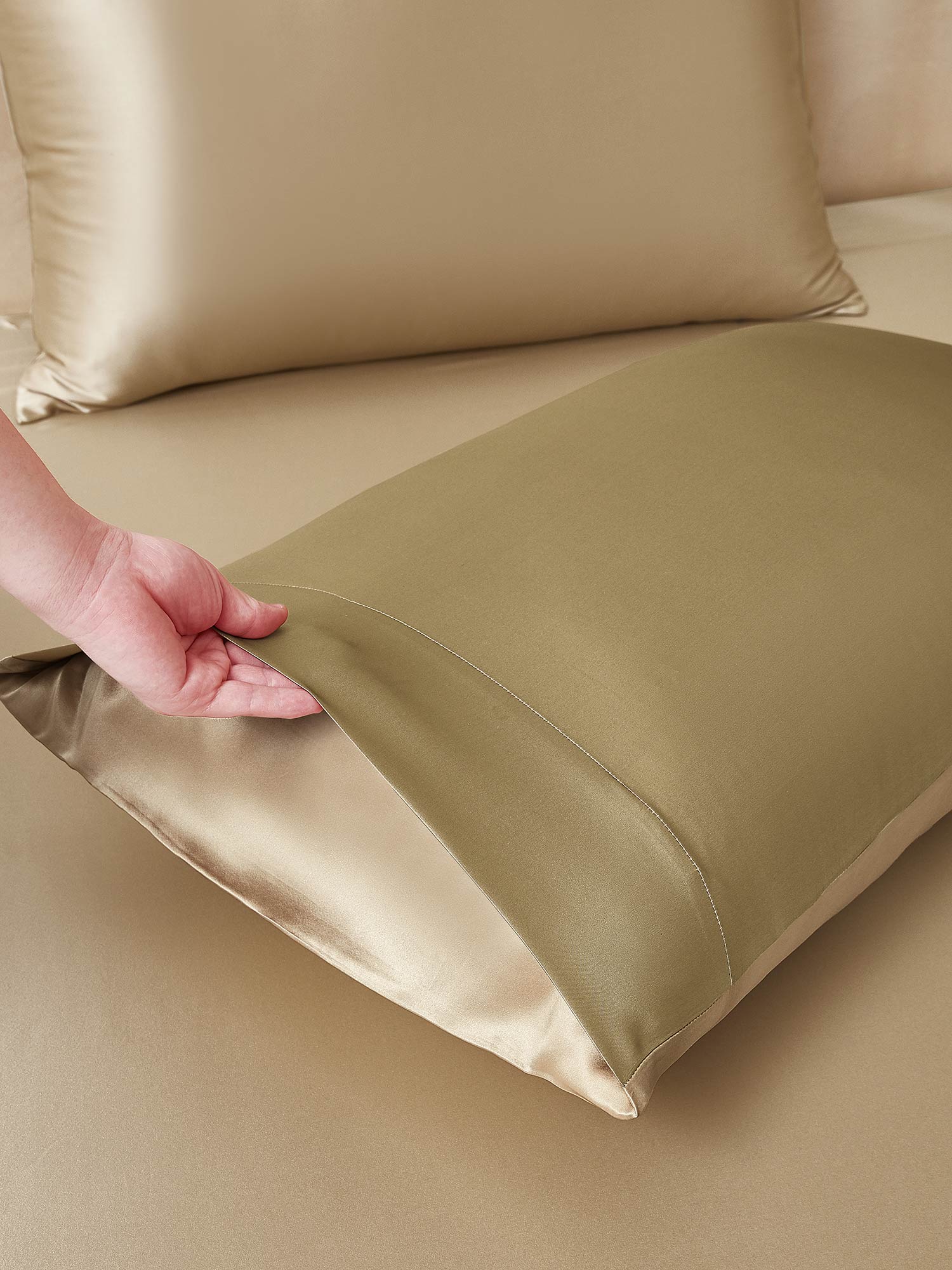 [Beige+Khaki] SilkSilky-NL 19Momme Bedding Set 003