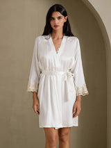 [Wit] SilkSilky-NL 3/4 Sleeve V Neck Nachthemd&Kamerjas Set 006
