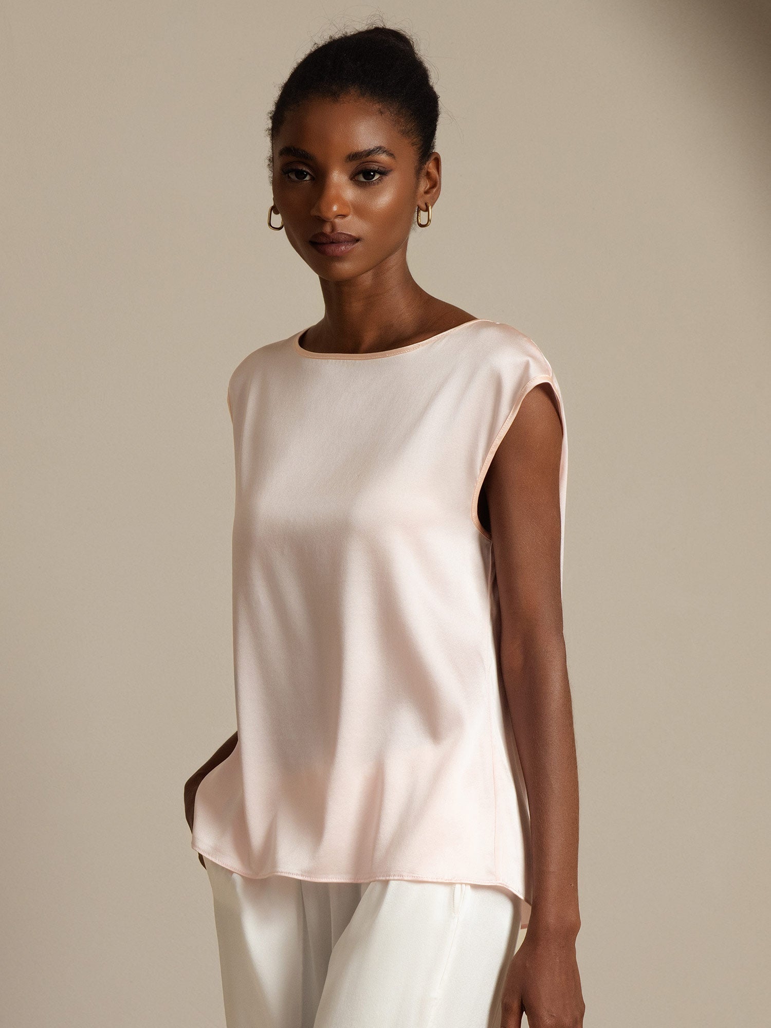 [Roze] SilkSilky-NL 19Momme Zijde Ronde Hals Dames T-Shirt 003,