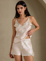 [Beige] SilkSilky-NL Spaghetti Strap Split Cami-Set 007