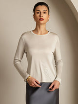 [Grijs] SilkSilky-NL Lange Mouw Crew Hals Dames T-Shirt 006