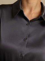 [Donkergrijs] SilkSilky-NL Long Sleeve Lapel Collar Dames Blouse 006