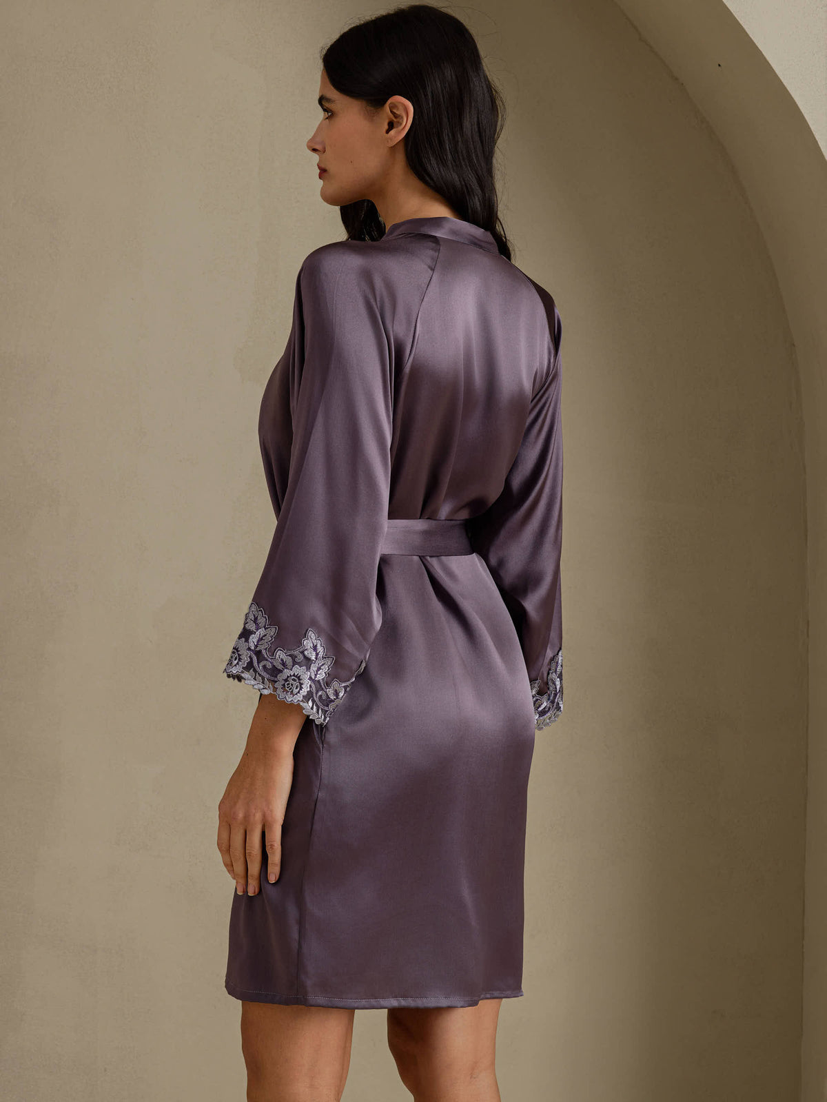 [Paars Grijs] SilkSilky-NL 3/4 Sleeve Dames Kamerjas 002