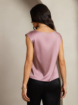 [Bleek Mauve] SilkSilky-NL Cap Sleeve Cowl Neck Dames T-Shirt 002
