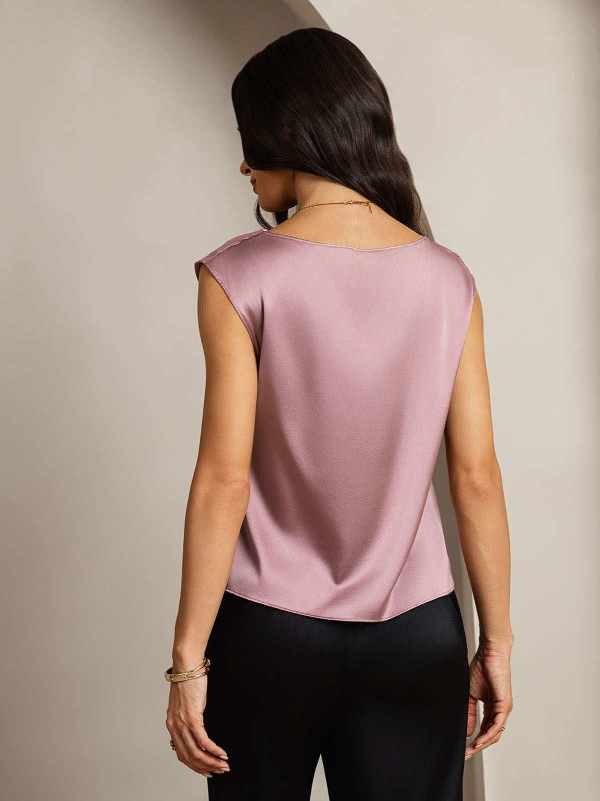 [Bleek Mauve] SilkSilky-NL Cap Sleeve Cowl Neck Dames T-Shirt 002