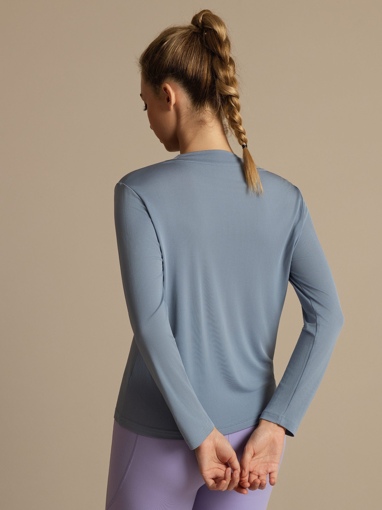 [Grijsachtig Blauw] SilkSilky-NL Lange Mouw Crew Hals Dames T-Shirt 004