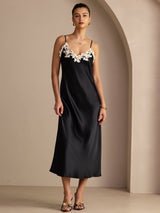 [Zwart] SilkSilky-NL Spaghetti Strap V Neck Jurk 001