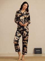 [Zwarte Draak] SilkSilky-NL Lange Mouw Notchkraag Dames Pyjama Set 006