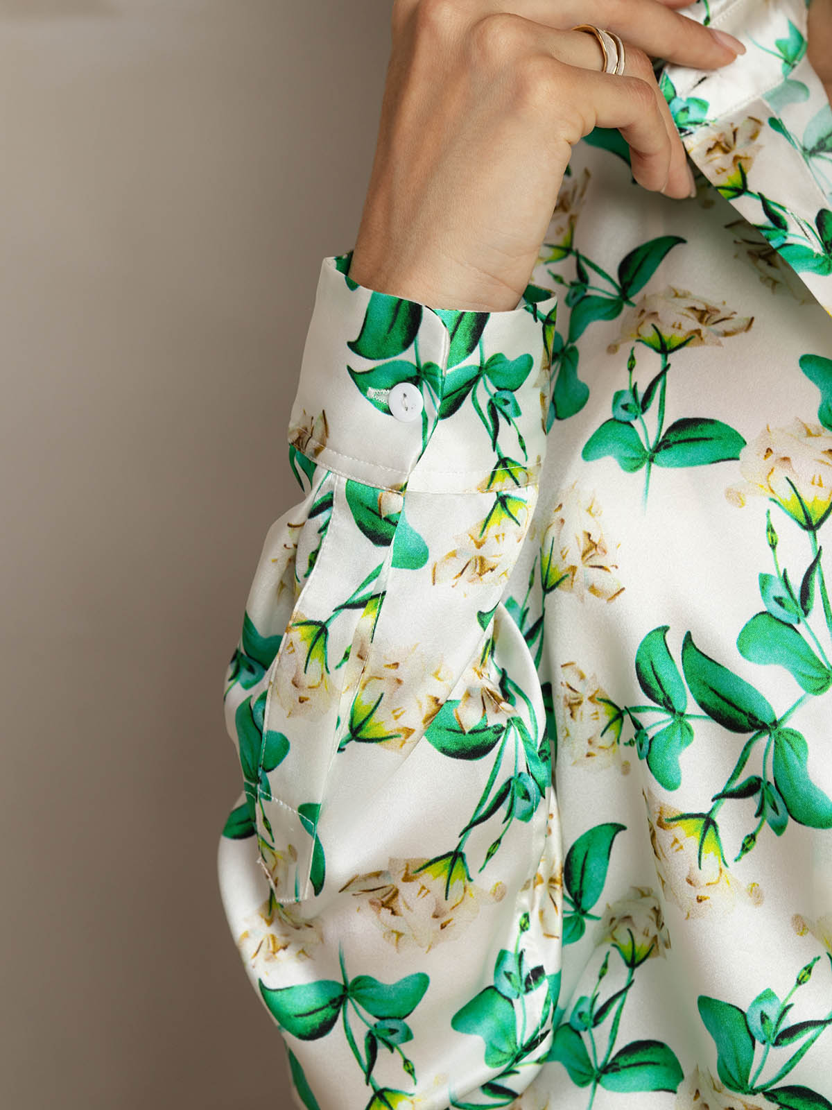 [Groene Bloemen] SilkSilky-NL Zijde Kraag Dames Blouse 004