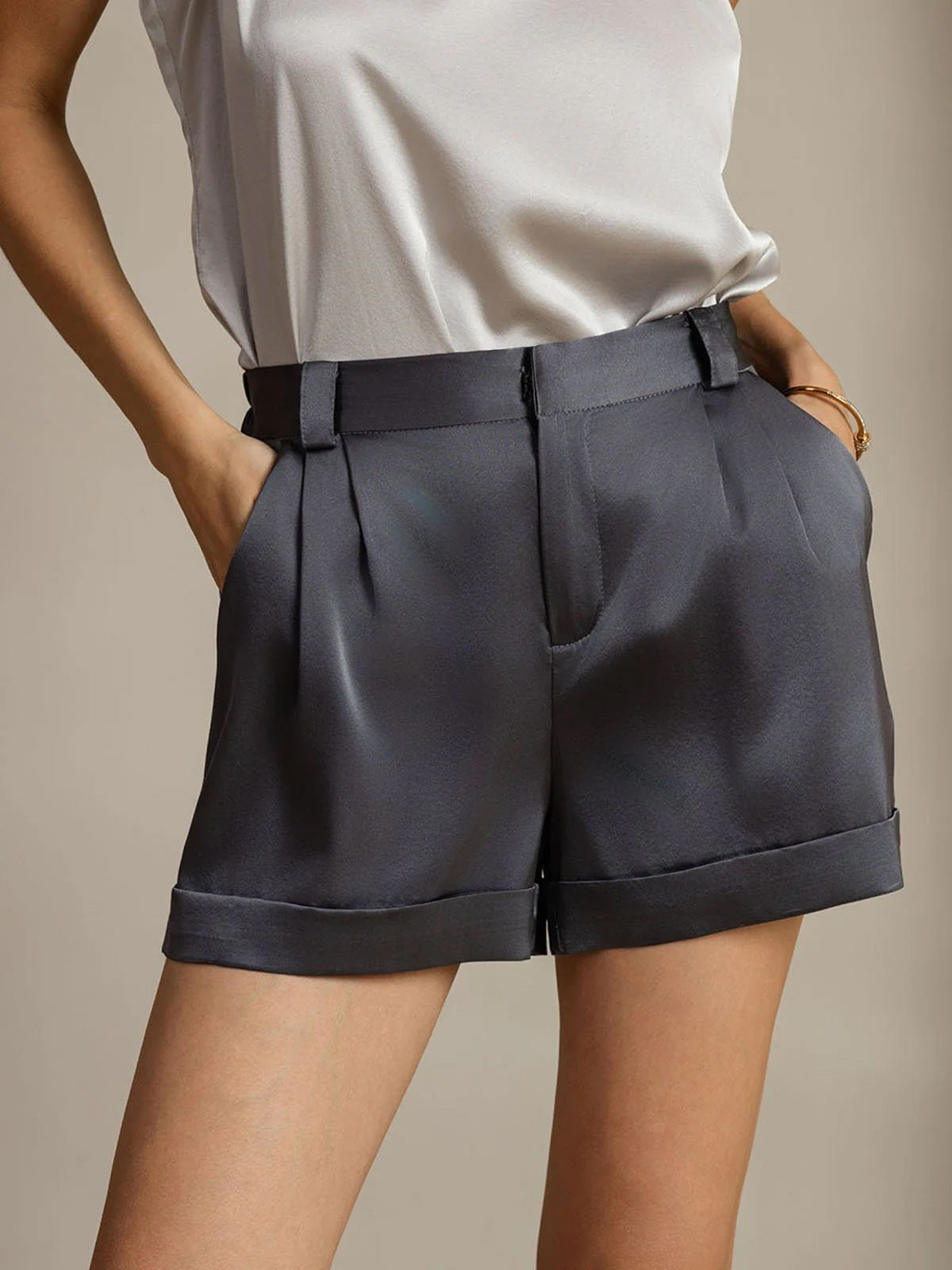 [Donkergrijs] SilkSilky-NL 19Momme Zijde Womens Shorts 001