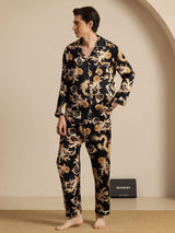 [Zwarte Draak] SilkSilky-NL Long Sleeve Notch Collar Heren Pyjama Set 006