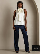 [Ivoor] SilkSilky-NL 19Momme Mouwloos Strikhals Blouse 006