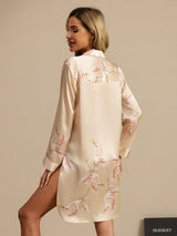 [Champagne] SilkSilky-NL 19Momme Lange Mouw Notchkraag Slaap Hemd 002