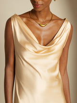 [Champagne] SilkSilky-NL Sleeveless Cowl Neck Jurk 003