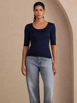 [Donkerblauw] SilkSilky-NL Half Sleeve Dames T-Shirt 003