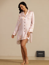 [Roze] SilkSilky-NL 19Momme Lange Mouw Notchkraag Slaap Hemd 007