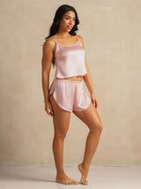 [Roze] SilkSilky-NL Spaghetti Bandjes Diepe Ronde Hals Cami-Set 007