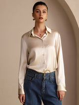 [Rijstbeige] SilkSilky-NL Long Sleeve Lapel Collar Dames Blouse 003