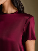 [Donkerrood] SilkSilky-NL Short Sleeve Crew Neck Jurk 004