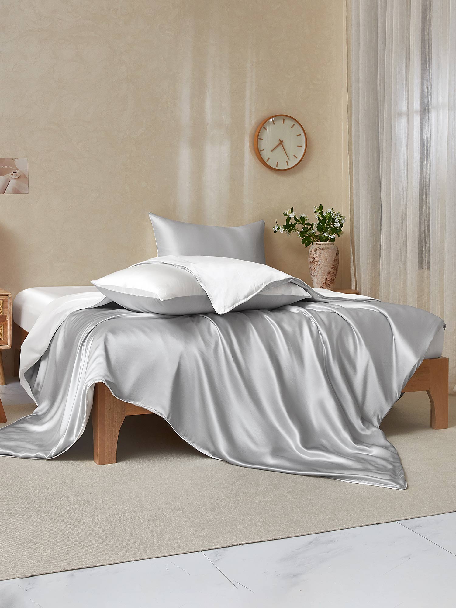 [Lichtgrijs+Wit] SilkSilky-NL 22Momme Bedding Set 002,