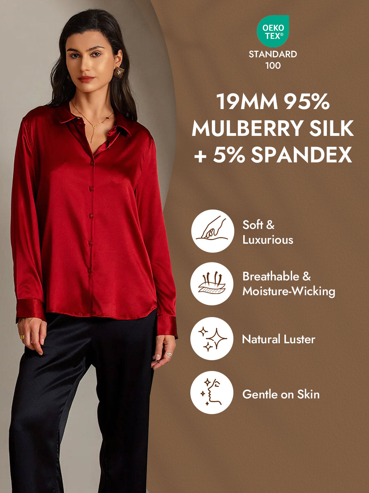 [Rode] SilkSilky-NL Zijde Lange Mouw Kraag Dames Blouse 004