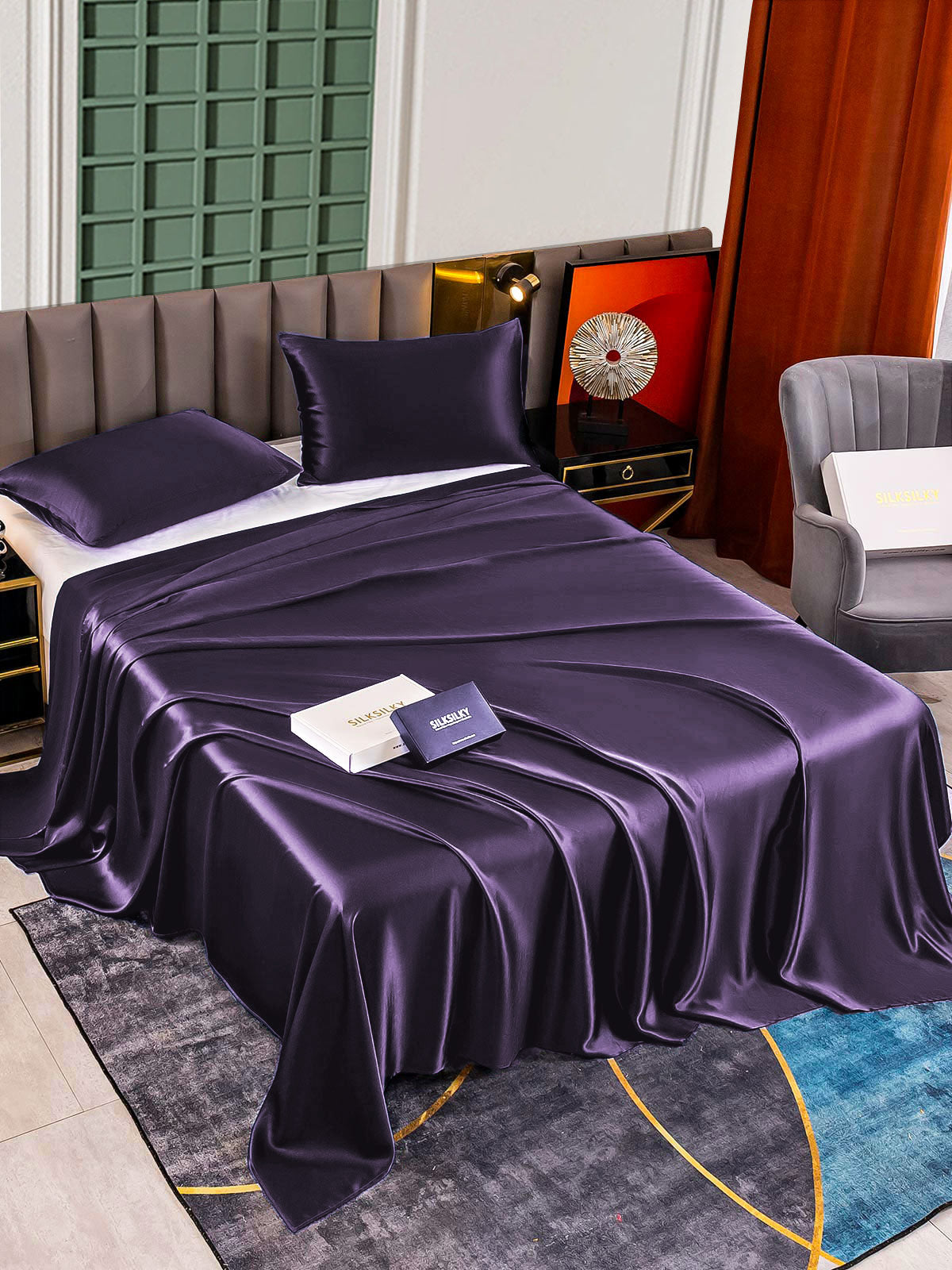 [Donkerpaars] SilkSilky-NL 22Momme Bedding Set 002,