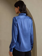 [Echt Petrol] SilkSilky-NL Long Sleeve Lapel Collar Dames Blouse 002